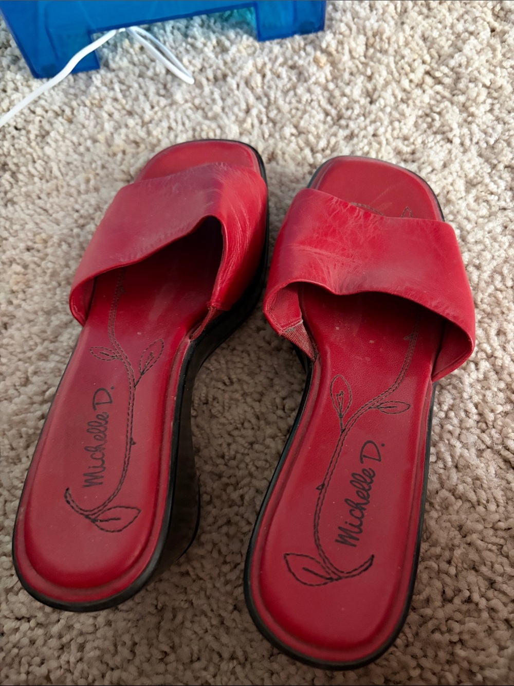 Michelle D Red Leather Slide Mules